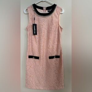 NWT Karl Lagerfeld Blush Pink Lace Shift Dress - Pearl Trim Collar - Size 8